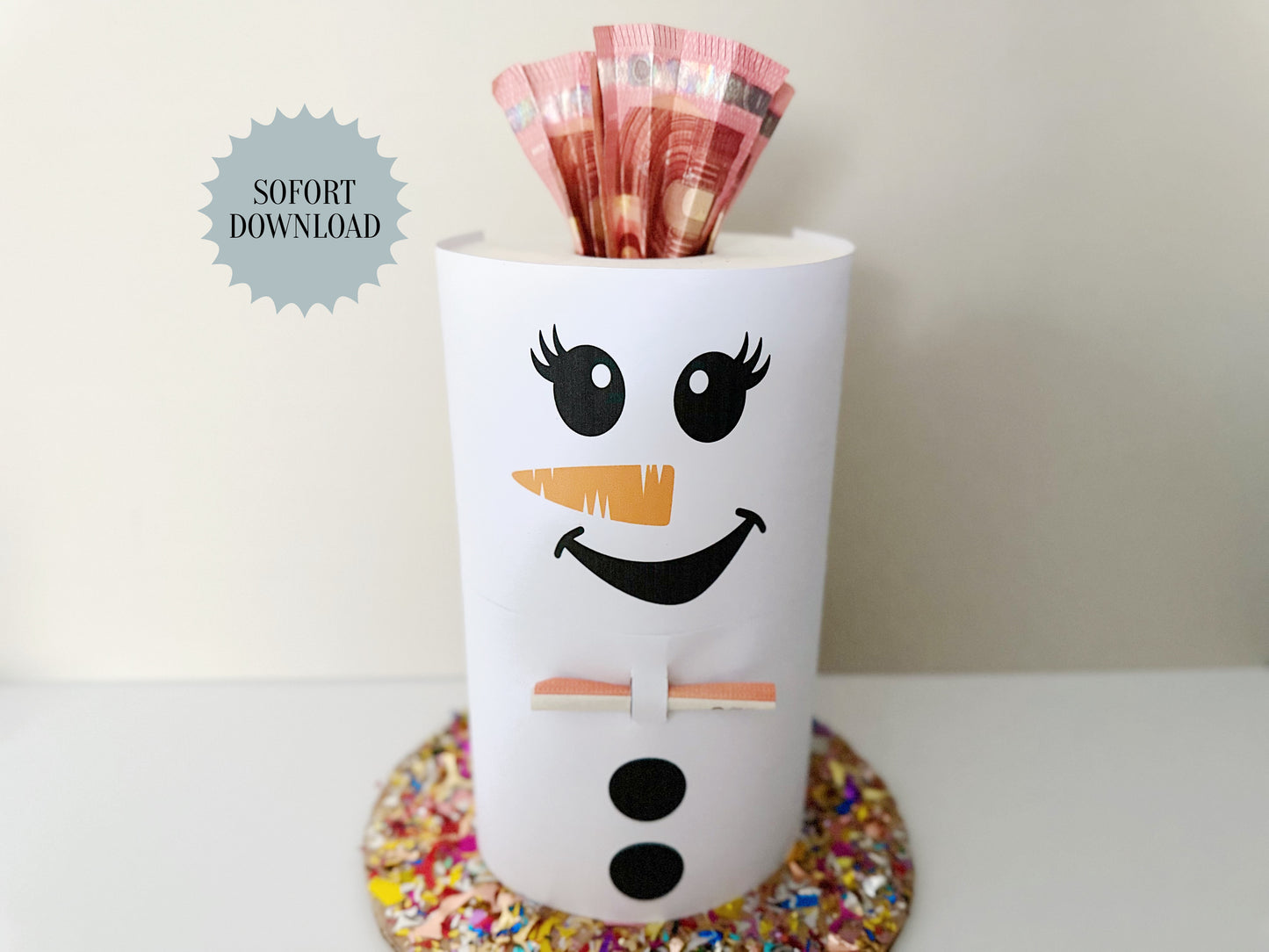 Geldgeschenk Weihnachten, Schneemann weiblich, Toilettenpapier, Druckvorlage, Geschenk, Sofort-Download, Last-Minute-Geschenk, PDF-Datei
