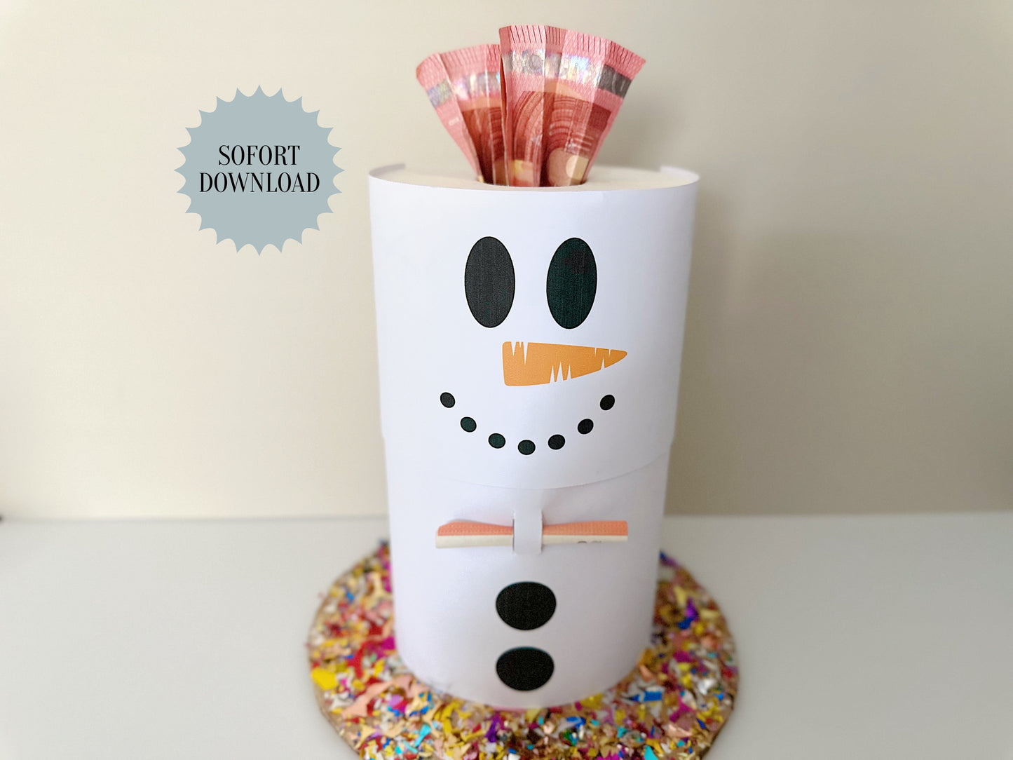 Geldgeschenk Weihnachten, Schneemann männlich, Toilettenpapier, Druckvorlage, Geschenk, Sofort-Download, Last-Minute-Geschenk, PDF-Datei