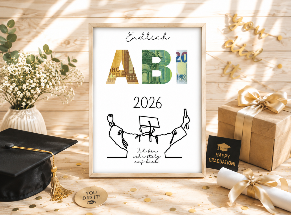 Gratulation zum bestandenen Abitur, 2026, Geschenk für die Abschlussprüfung, Abitur, Geldgeschenk, Druckvorlage, PDF-Datei, "Ich"