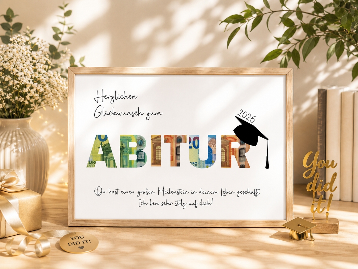 Gratulation zum bestandenen Abitur, 2026, Geschenk für die Abschlussprüfung, Abitur, Geldgeschenk, Druckvorlage, PDF, "Ich"