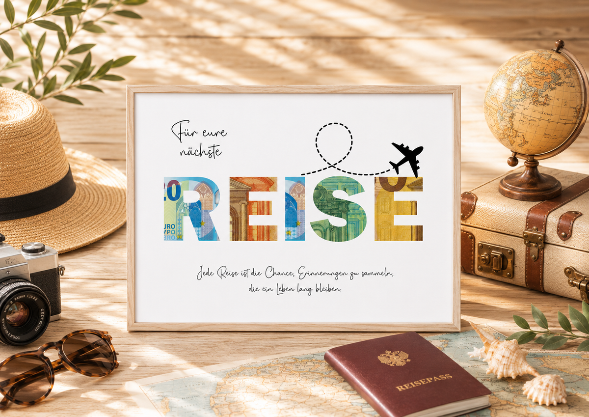 Geschenk für "eure" nächste Reise, Urlaub, Geldgeschenk, Geburtstag, Druckvorlage, Sofort-Download, PDF-Datei