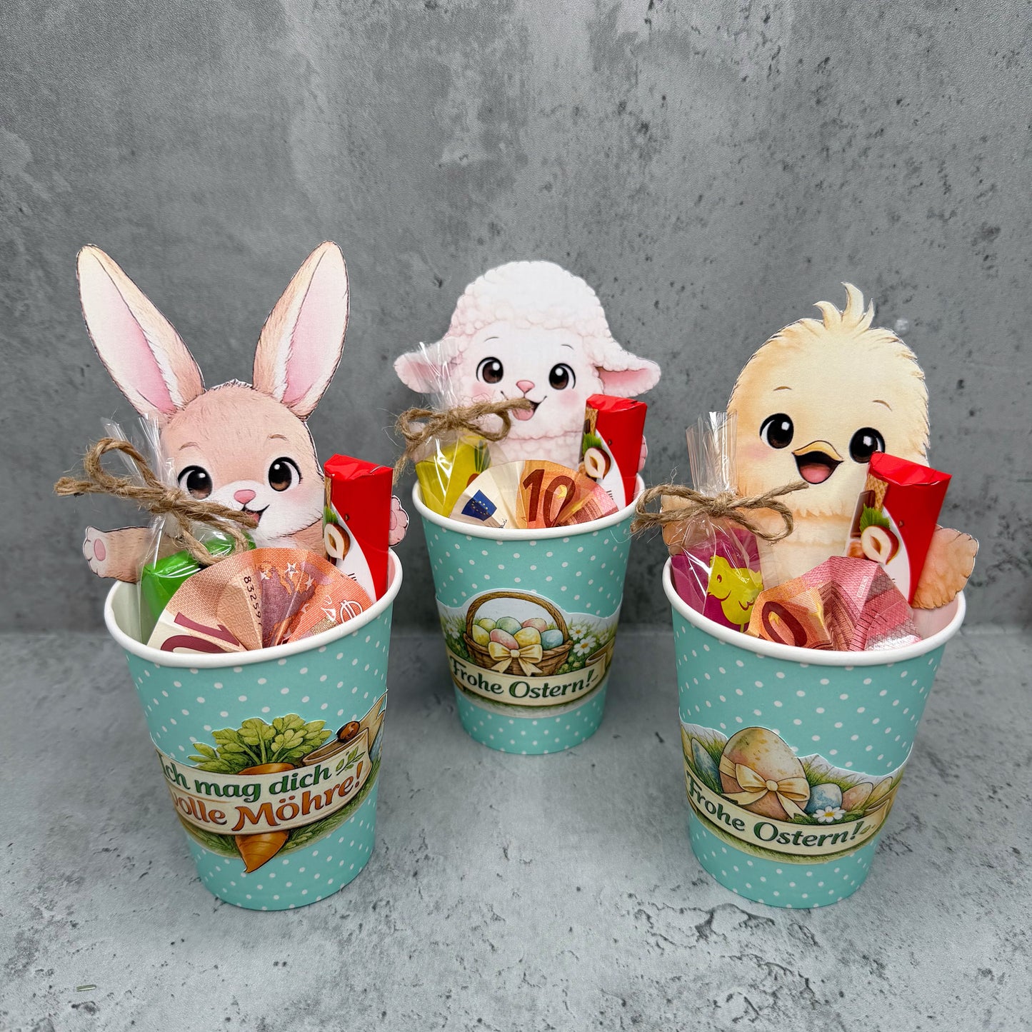 Geschenk zu Ostern, Becher-Banderole, Oster-Figuren, kleine Aufmerksamkeit, Druckvorlage, Sofort-Download, Last-Minute-Geschenk, PDF-Datei