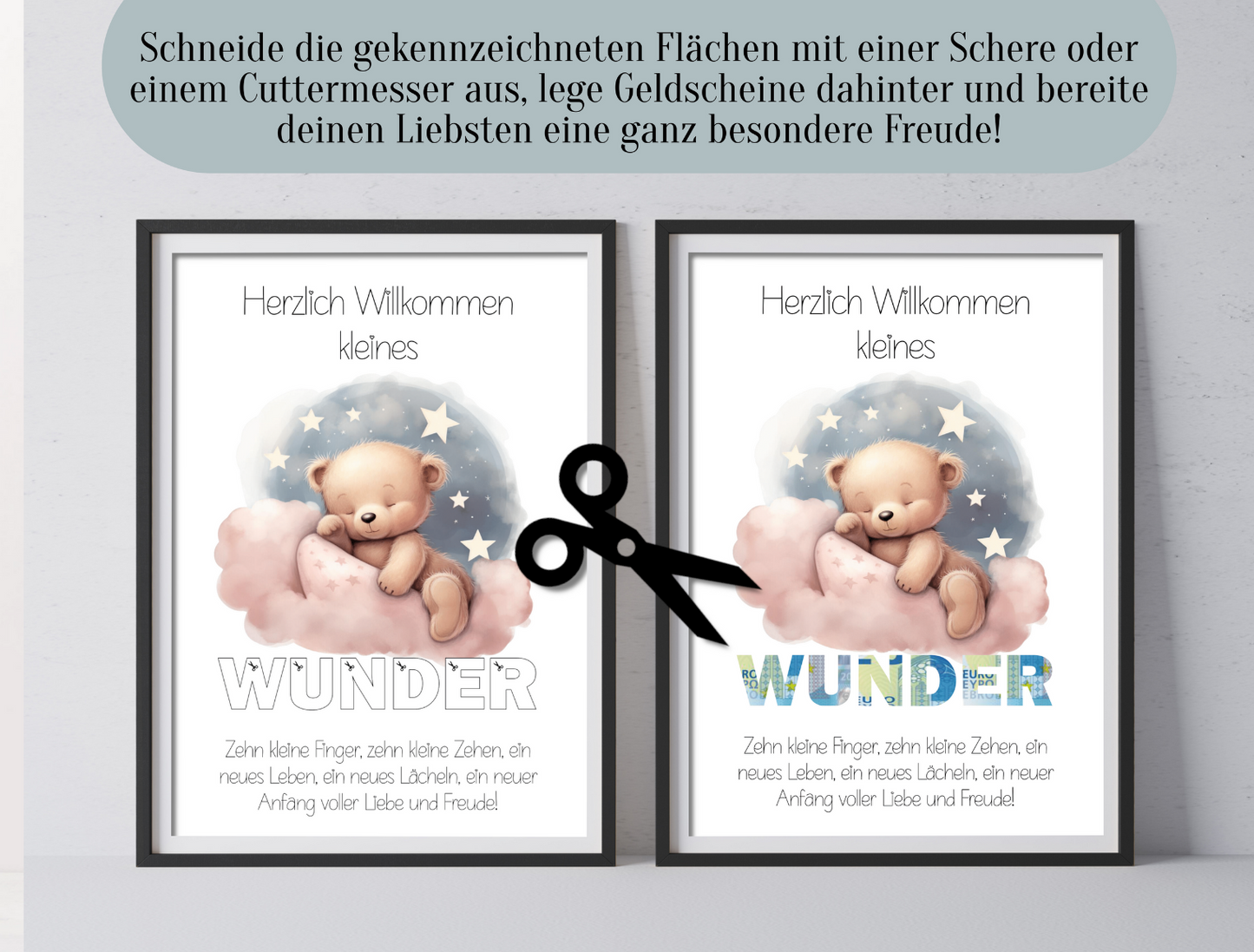 Geldgeschenk Geburt, Babyparty, Druckvorlage, Geschenk, Sofort-Download, Last-Minute-Geschenk, PDF-Datei