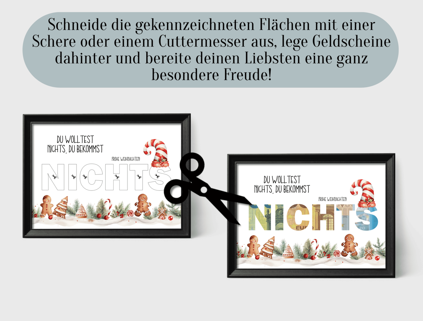 Geldgeschenk Weihnachten, Nichts, kein Wunsch, Druckvorlage, Geschenk, Sofort-Download, Last-Minute-Geschenk, PDF