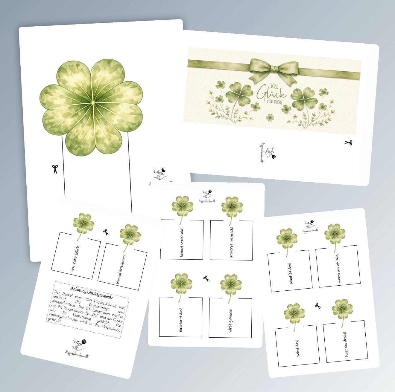 Glücksgeschenk, Duplo-Banderole, kleine Aufmerksamkeit, Druckvorlage, Sofort-Download, Last-Minute-Geschenk, PDF-Datei