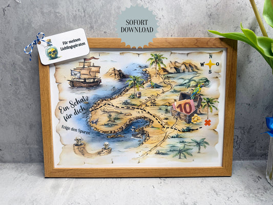 Geschenk für einen "Piraten", Geburtstagsgeschenk, Last-Minute, Geldgeschenk, Druckvorlage, PDF-Datei