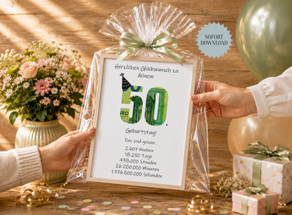 Geldgeschenk 50. Geburtstag, Geschenk, Druckvorlage, Sofort-Download,  Last-Minute-Geschenk, PDF-Datei