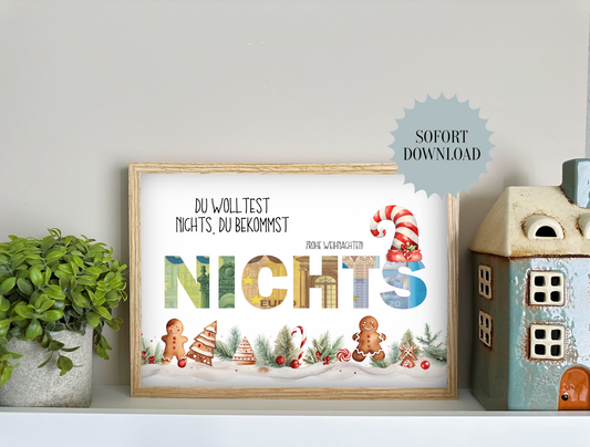 Geldgeschenk Weihnachten, Nichts, kein Wunsch, Druckvorlage, Geschenk, Sofort-Download, Last-Minute-Geschenk, PDF