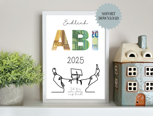 Gratulation zum bestandenen Abitur, Geschenk für die Abschlussprüfung, Abitur, Geldgeschenk, Druckvorlage, PDF-Datei, "Ich"