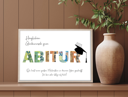 Gratulation zum bestandenen Abitur, Geschenk für die Abschlussprüfung, Abitur, Geldgeschenk, Druckvorlage, PDF, "Ich"