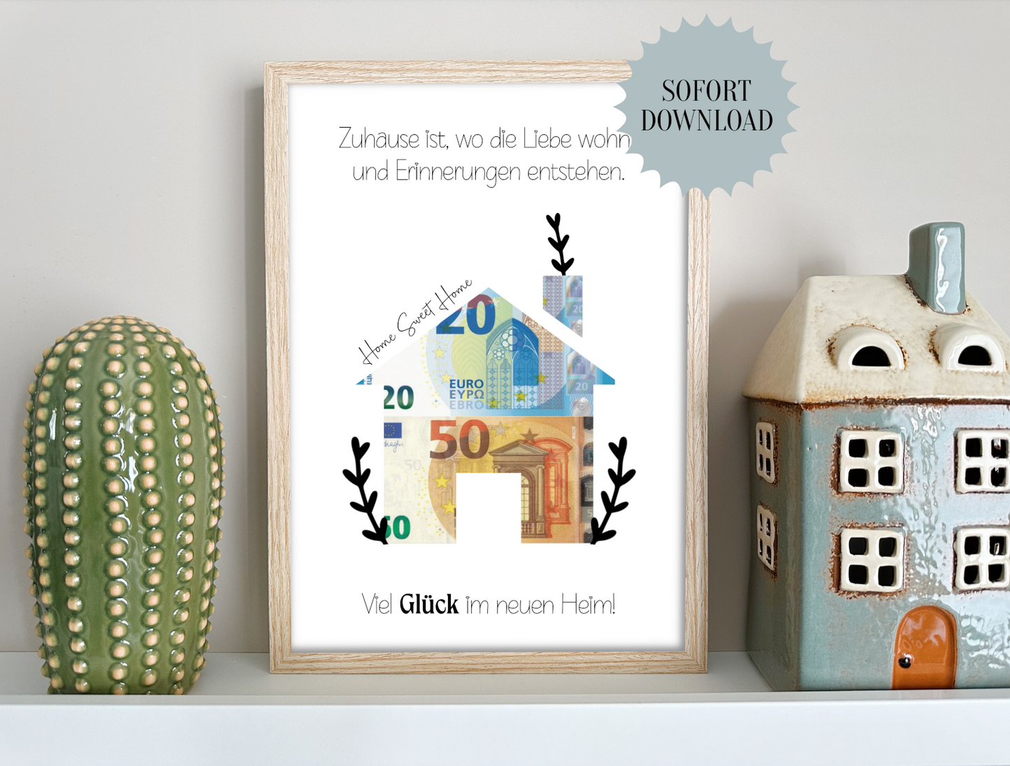 Geldgeschenk, Einweihungsgeschenk, neues Haus, neue Wohnung, neues Heim, Druckvorlage, Sofort-Download, PDF