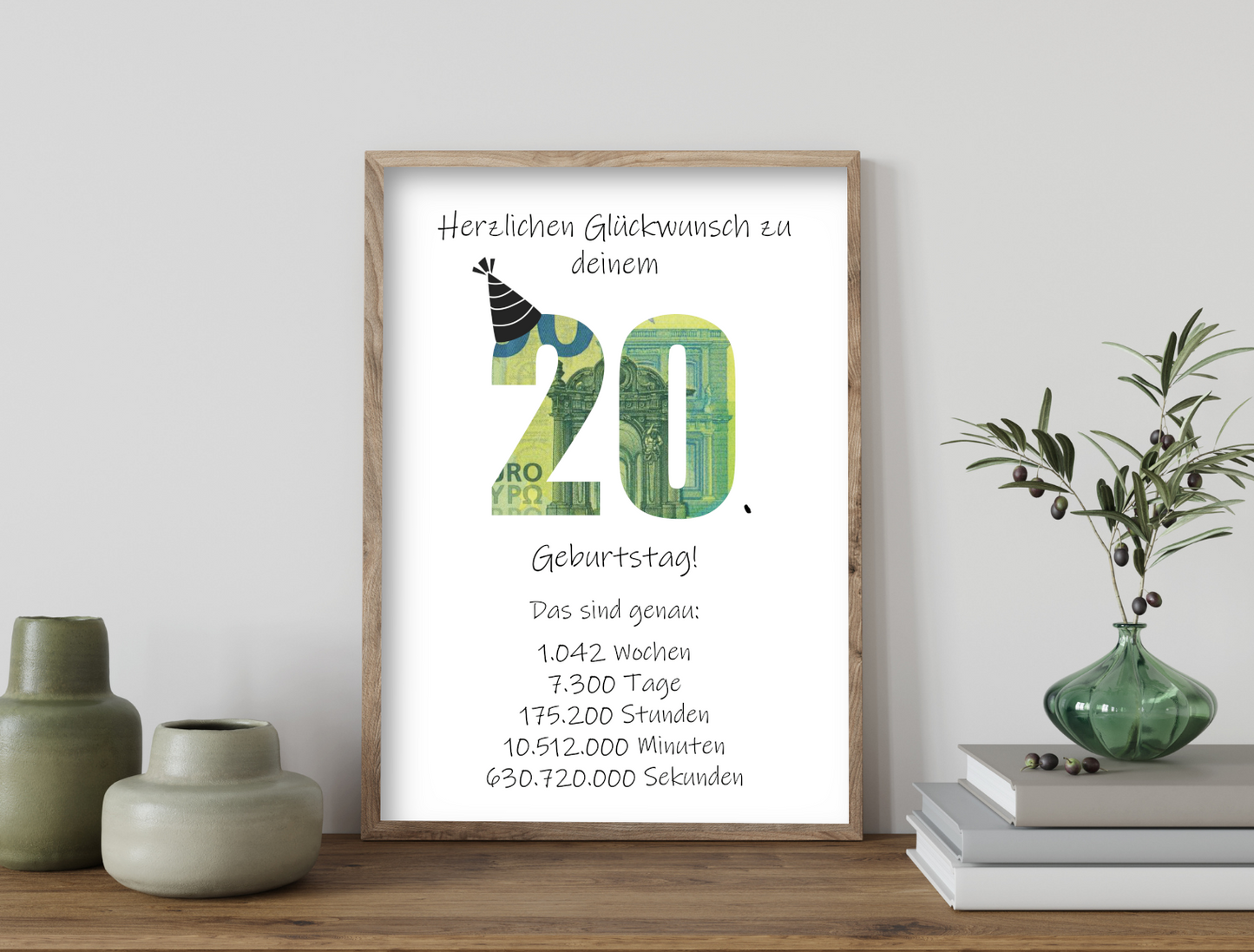 Geldgeschenk 20. Geburtstag, Geschenk, Druckvorlage, Sofort-Download, PDF