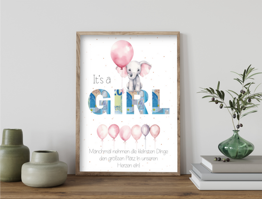 Geldgeschenk Babyparty, Geburt, Mädchen, Druckvorlage, Geschenk, Sofort Download, Last-Minute-Geschenk, PDF-Datei