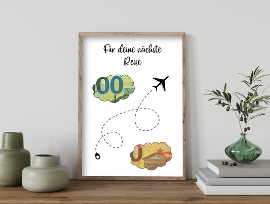 Geschenk für die nächste Reise, Urlaub, Geldgeschenk, Geburtstag,  Druckvorlage, Sofort-Download, PDF-Datei