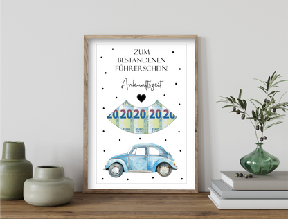 Geldgeschenk zum bestandenen Führerschein, 18. Geburtstag, Druckvorlage,  Geschenk, Parkscheibe, Last-Minute-Geschenk, Sofort-Download, PDF-Datei