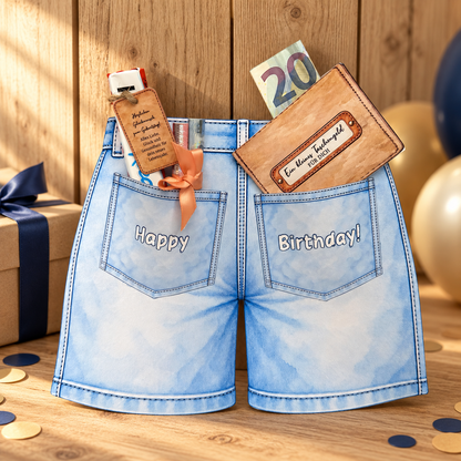 Geldgeschenk, Gutscheingeschenk, Jeans mit Portemonnaie zum Befüllen, 2 Varianten, männliche Hose, kleine Aufmerksamkeit, Druckvorlage, Sofort-Download, Last-Minute-Geschenk, PDF-Datei