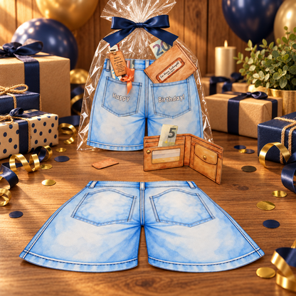 Geldgeschenk, Gutscheingeschenk, Jeans mit Portemonnaie zum Befüllen, 2 Varianten, männliche Hose, kleine Aufmerksamkeit, Druckvorlage, Sofort-Download, Last-Minute-Geschenk, PDF-Datei