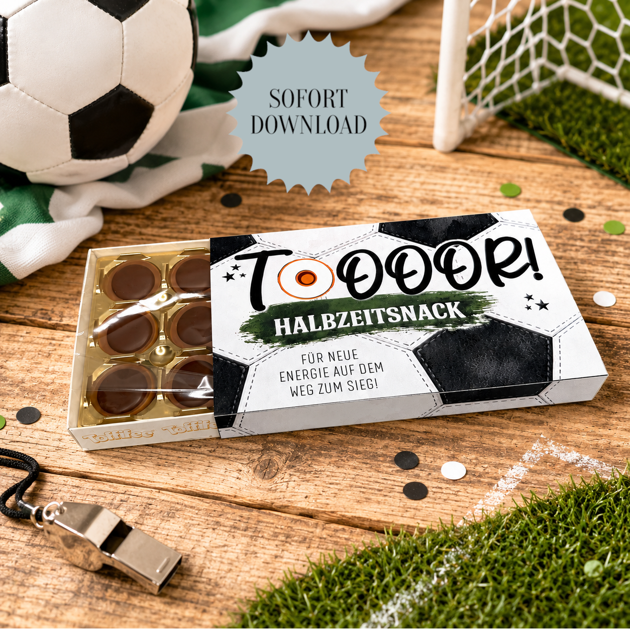Fußballgeschenk, Toffifee-Banderole, kleine Aufmerksamkeit, Druckvorlage, Sofort-Download,  Last-Minute-Geschenk, PDF-Datei