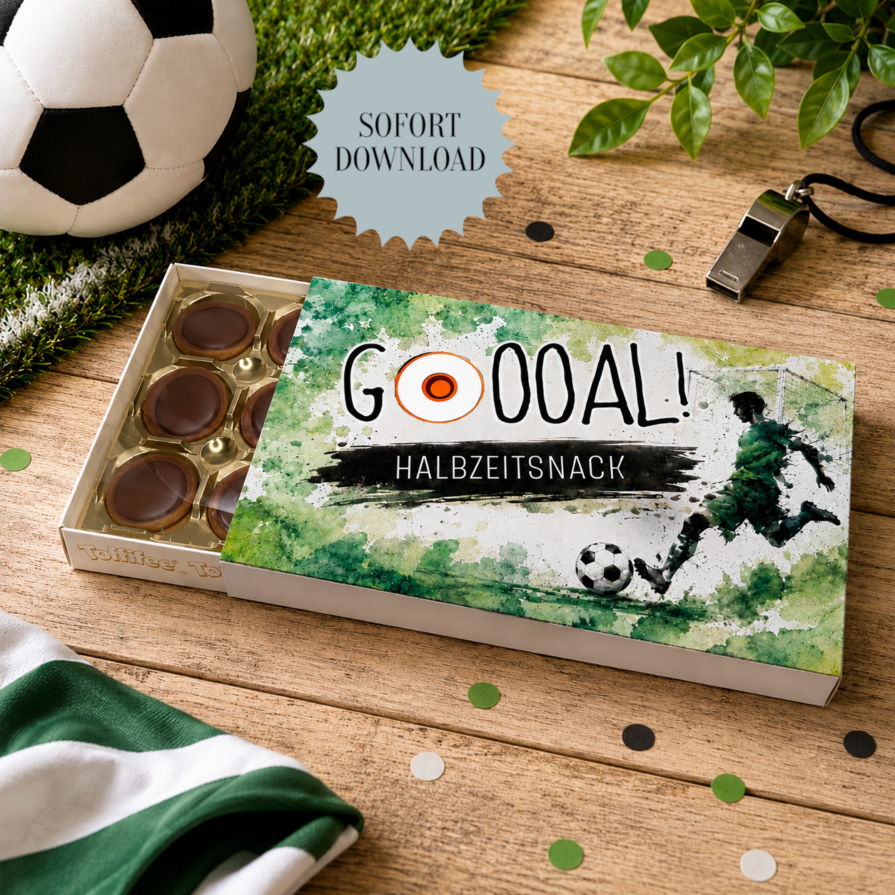 Fußballgeschenk, Toffifee-Banderole, kleine Aufmerksamkeit, Druckvorlage, Sofort-Download,  Last-Minute-Geschenk, PDF-Datei