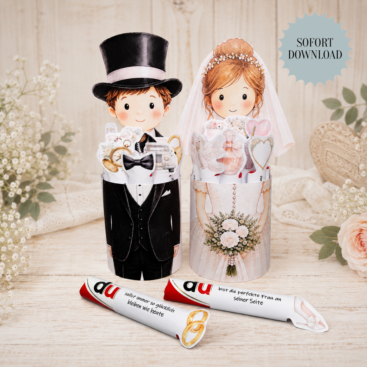 Geschenk zur Hochzeit, Duplo-Banderole, Druckvorlage, Sofort-Download, Last-Minute-Geschenk, PDF-Datei