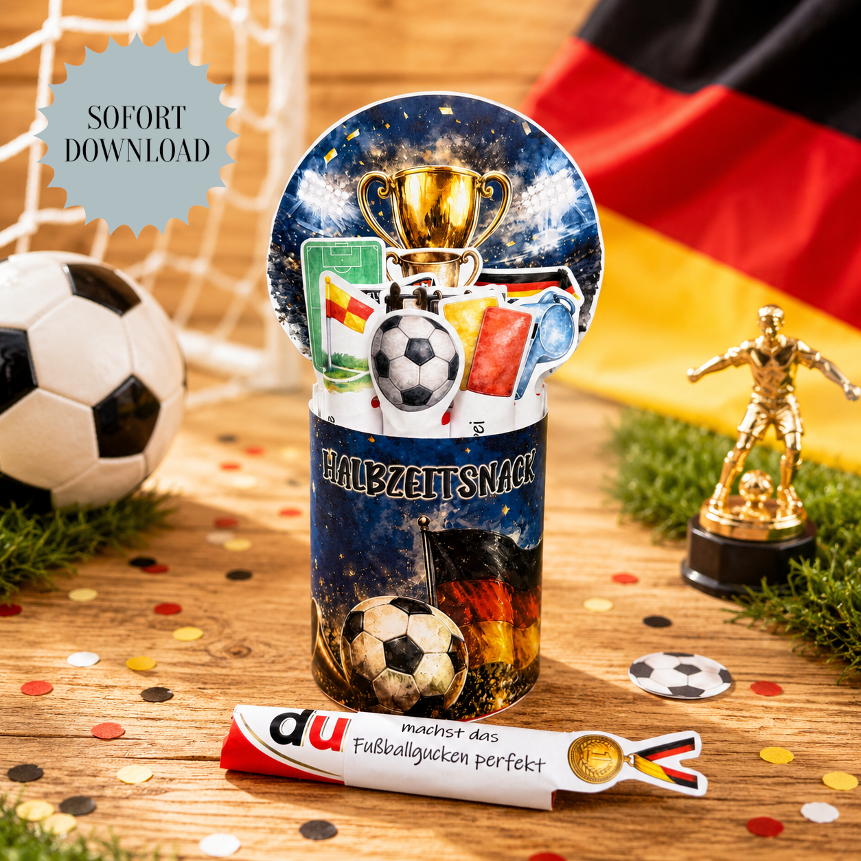 Fußballgeschenk, Mitbringsel, Duplo-Banderole, kleine Aufmerksamkeit, Druckvorlage, Sofort-Download, Last-Minute-Geschenk, PDF-Datei