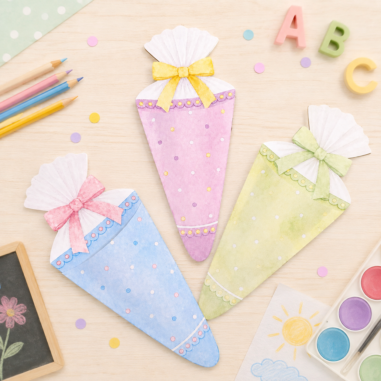 Geschenk zur Einschulung, Mini-Schultüten, Duplo-Banderole, kleine Aufmerksamkeit, Druckvorlage, Sofort-Download, Last-Minute-Geschenk, PDF-Datei