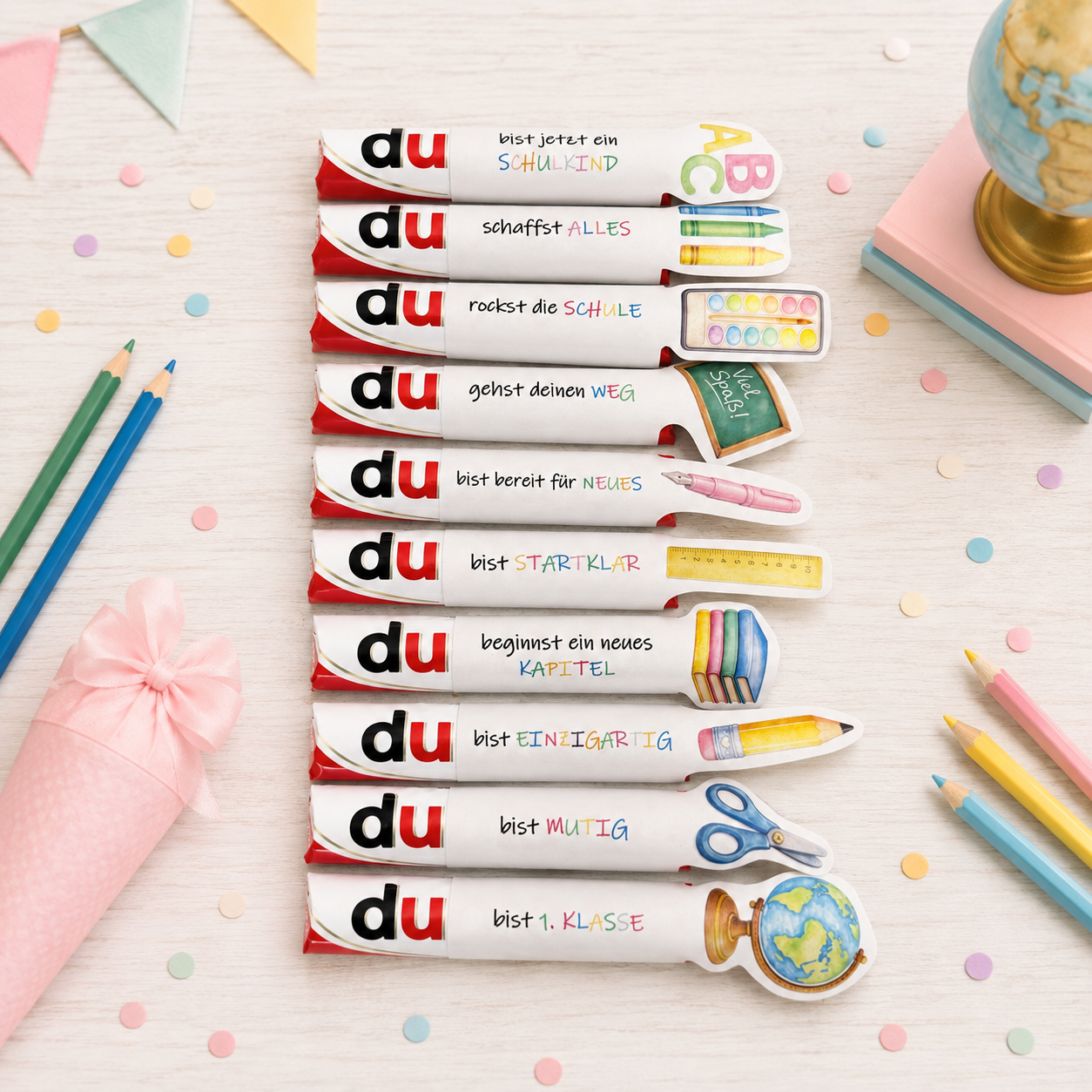 Geschenk zur Einschulung, rosa Schulrucksack-Variante, Duplo-Banderole, kleine Aufmerksamkeit, Druckvorlage, Sofort-Download, Last-Minute-Geschenk, PDF-Datei