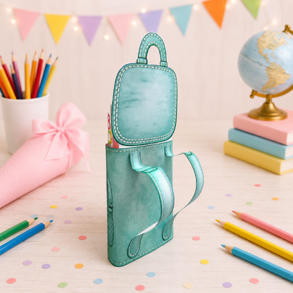 Geschenk zur Einschulung, grüne Schulrucksack-Variante, Duplo-Banderole, kleine Aufmerksamkeit, Druckvorlage, Sofort-Download, Last-Minute-Geschenk, PDF-Datei