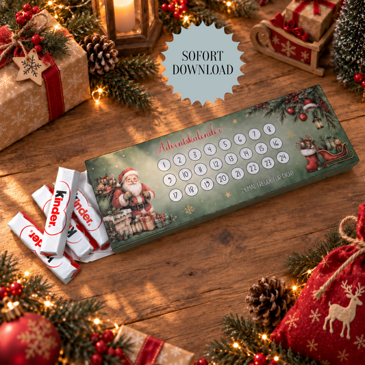 Adventskalender, Kinderriegel-Banderole, Weihnachtsgeschenk, kleine Aufmerksamkeit, Druckvorlage, PDF-Datei