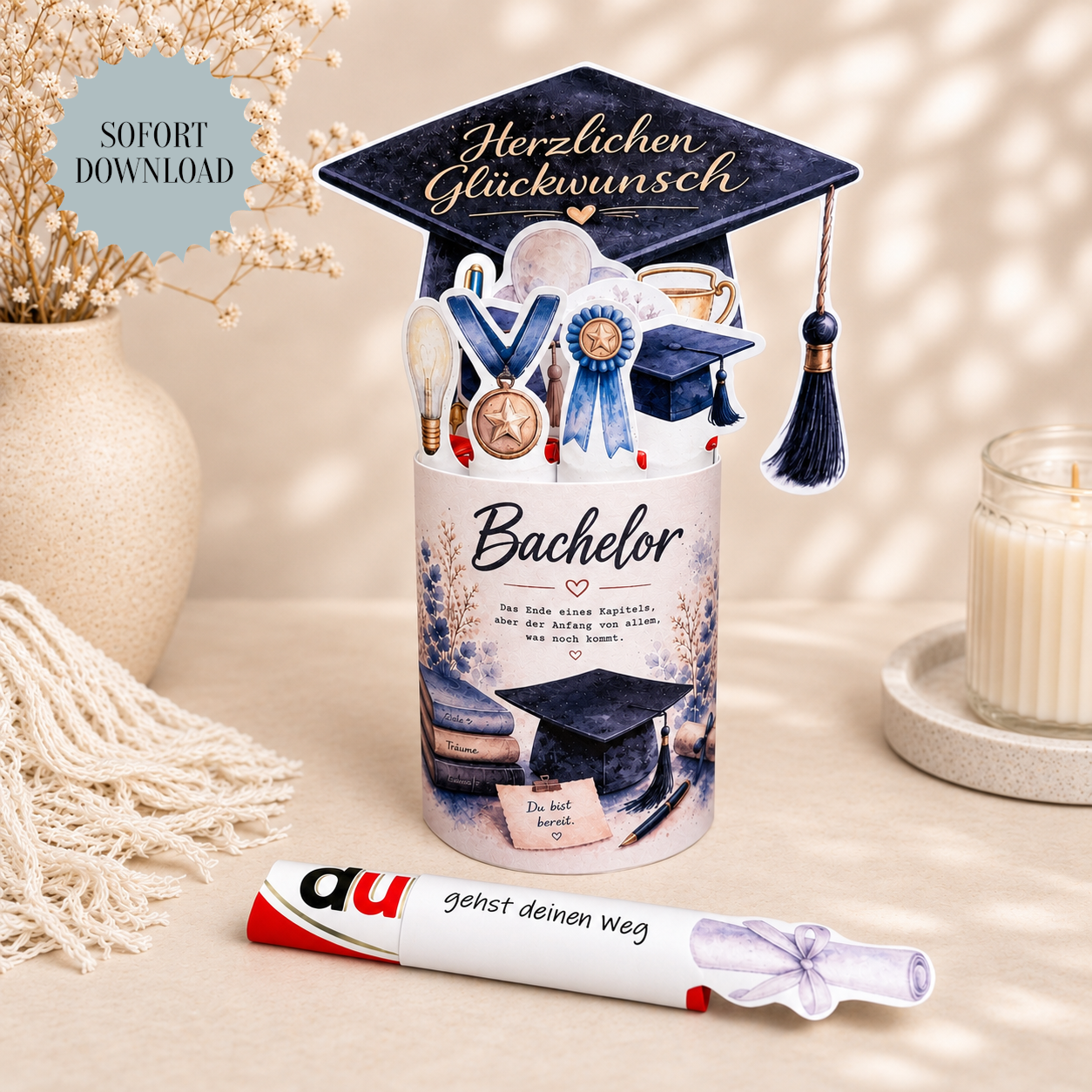 Geschenk zum Bachelor, Duplo-Banderole, kleine Aufmerksamkeit, Druckvorlage, Sofort-Download,  Last-Minute-Geschenk, PDF-Datei