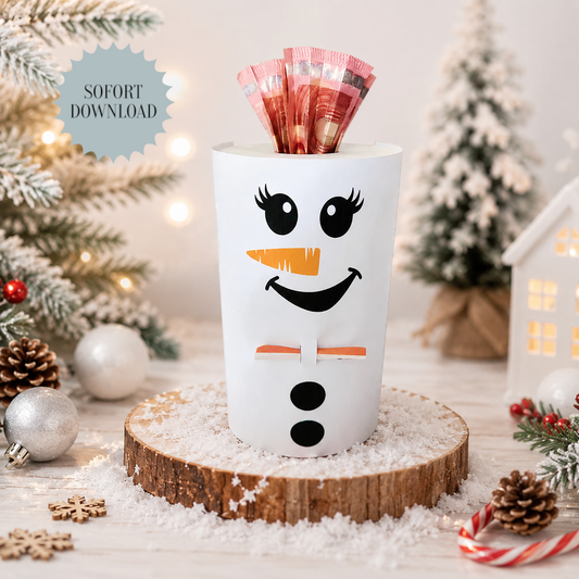 Geldgeschenk Weihnachten, Schneemann weiblich, Toilettenpapier,  Druckvorlage, Geschenk, Sofort-Download, Last-Minute-Geschenk, PDF-Datei