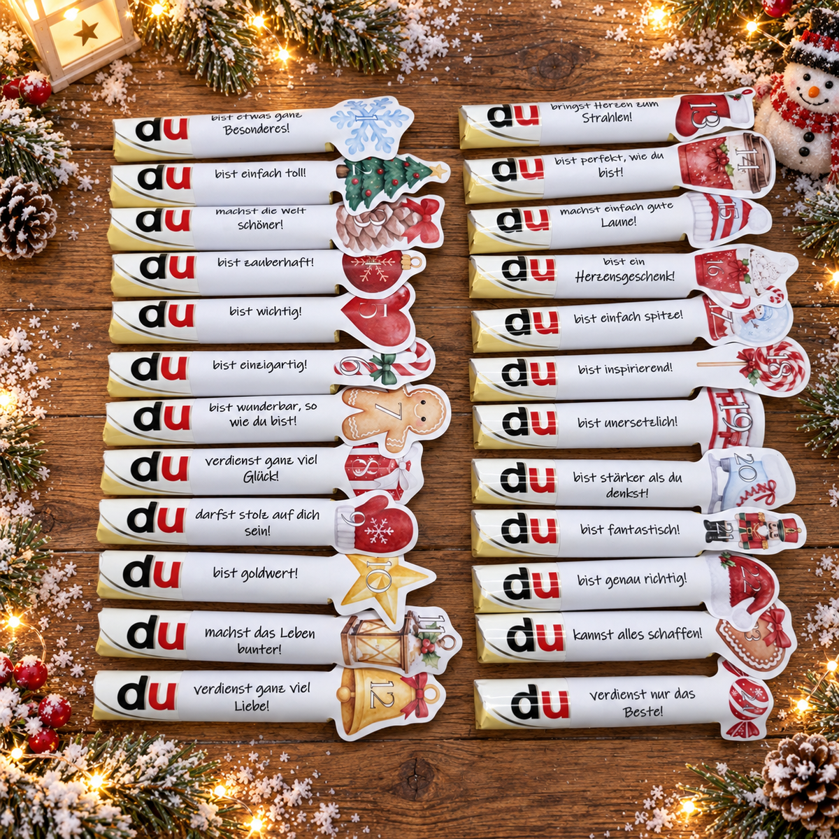 Adventskalender, Duplo-Banderole, Schneemann-Version, Weihnachtsgeschenk, kleine Aufmerksamkeit, Druckvorlage, PDF-Datei