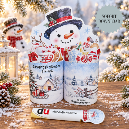 Adventskalender, Duplo-Banderole, Schneemann-Version, Weihnachtsgeschenk, kleine Aufmerksamkeit, Druckvorlage, PDF-Datei