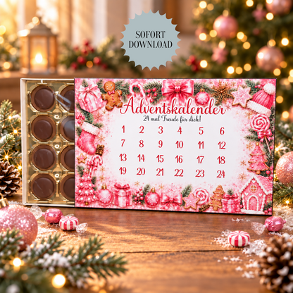 Adventskalender, Toffifee-Banderole, pink, Weihnachtsgeschenk, kleine Aufmerksamkeit, Druckvorlage, PDF-Datei