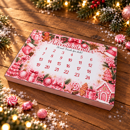 Adventskalender, Toffifee-Banderole, pink, Weihnachtsgeschenk, kleine Aufmerksamkeit, Druckvorlage, PDF-Datei