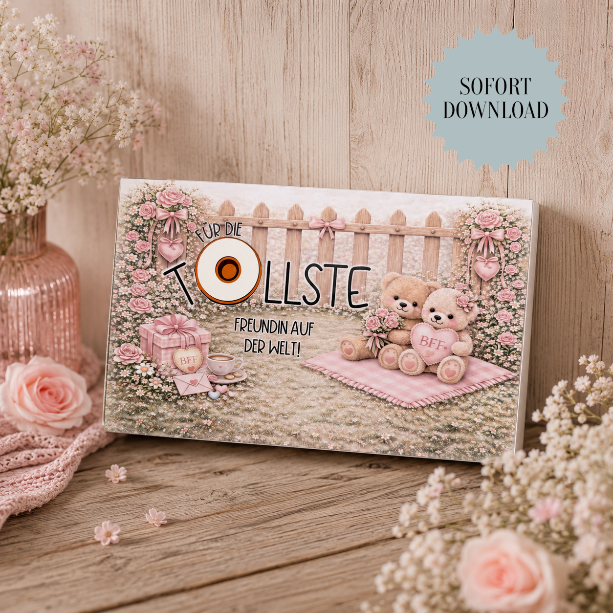 Geschenk für die beste Freundin, Toffifee-Banderole, kleine Aufmerksamkeit, Druckvorlage, Sofort-Download,  Last-Minute-Geschenk, PDF-Datei