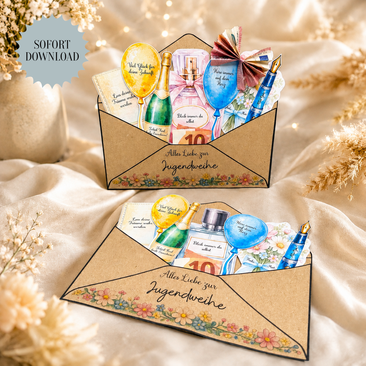 Geschenk zur Jugendweihe, Geldgeschenk, Gutscheingeschenk, männliche und weibliche Varinte, kleine Aufmerksamkeit, Druckvorlage, Sofort-Download,  Last-Minute-Geschenk, PDF-Datei