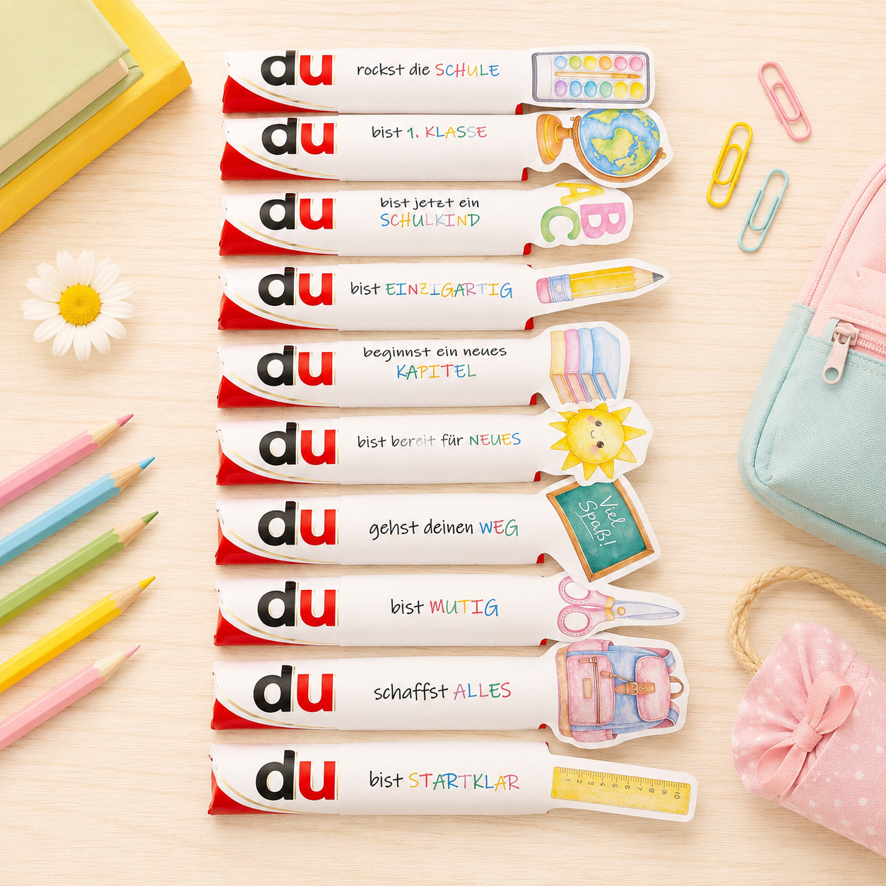 Geschenk zur Einschulung, rosa Schultüten-Variante, Duplo-Banderole, kleine Aufmerksamkeit, Druckvorlage, Sofort-Download, Last-Minute-Geschenk, PDF-Datei