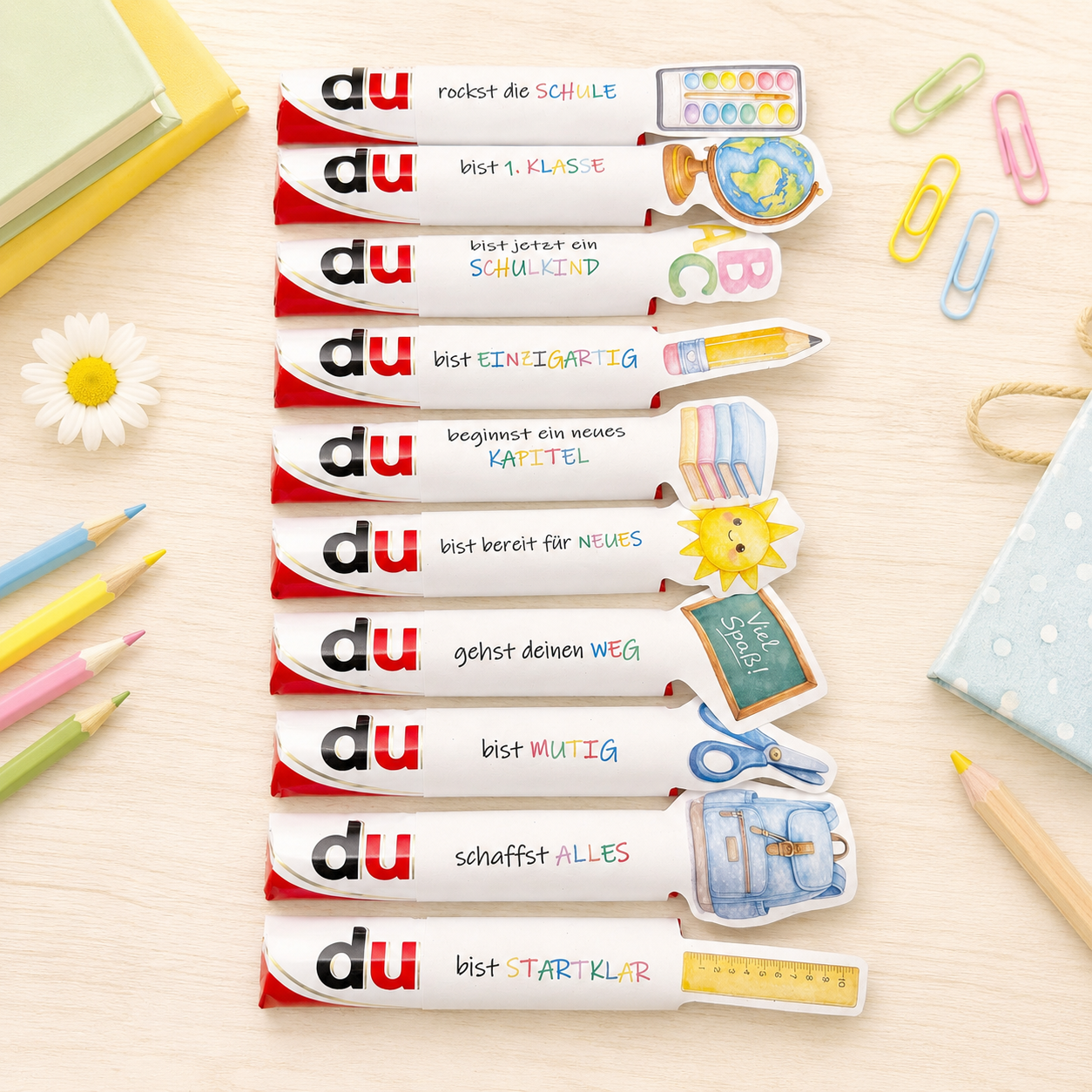 Geschenk zur Einschulung, blaue Schultüten-Variante, Duplo-Banderole, kleine Aufmerksamkeit, Druckvorlage, Sofort-Download, Last-Minute-Geschenk, PDF-Datei