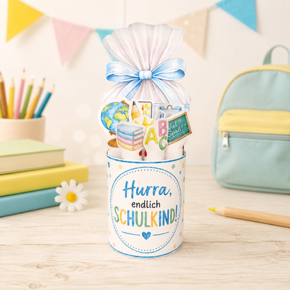 Geschenk zur Einschulung, blaue Schultüten-Variante, Duplo-Banderole, kleine Aufmerksamkeit, Druckvorlage, Sofort-Download, Last-Minute-Geschenk, PDF-Datei