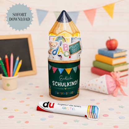 Geschenk zur Einschulung, Tafel/Stift-Variante, Duplo-Banderole, kleine Aufmerksamkeit, Druckvorlage, Sofort-Download, Last-Minute-Geschenk, PDF-Datei