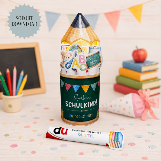 Geschenk zur Einschulung, Tafel/Stift-Variante, Duplo-Banderole, kleine Aufmerksamkeit, Druckvorlage, Sofort-Download, Last-Minute-Geschenk, PDF-Datei