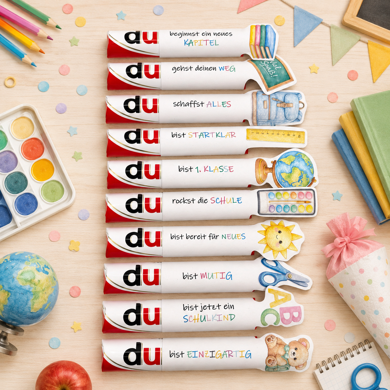 Geschenk zur Einschulung, Tafel/Stift-Variante, Duplo-Banderole, kleine Aufmerksamkeit, Druckvorlage, Sofort-Download, Last-Minute-Geschenk, PDF-Datei