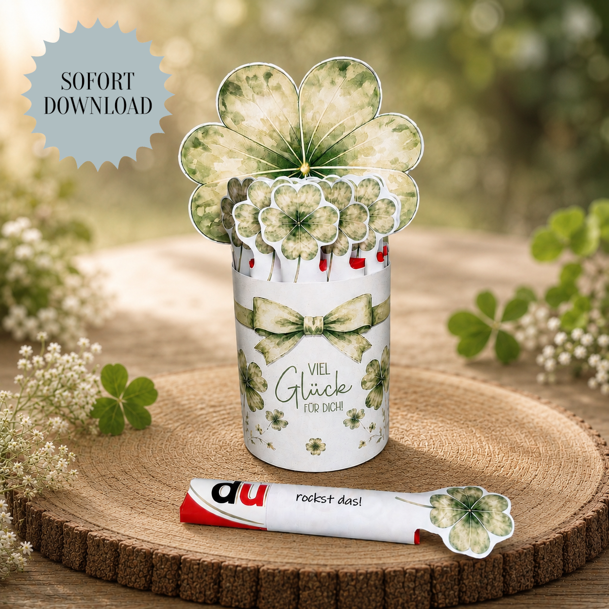Glücksgeschenk, Duplo-Banderole, kleine Aufmerksamkeit, Druckvorlage, Sofort-Download, Last-Minute-Geschenk, PDF-Datei