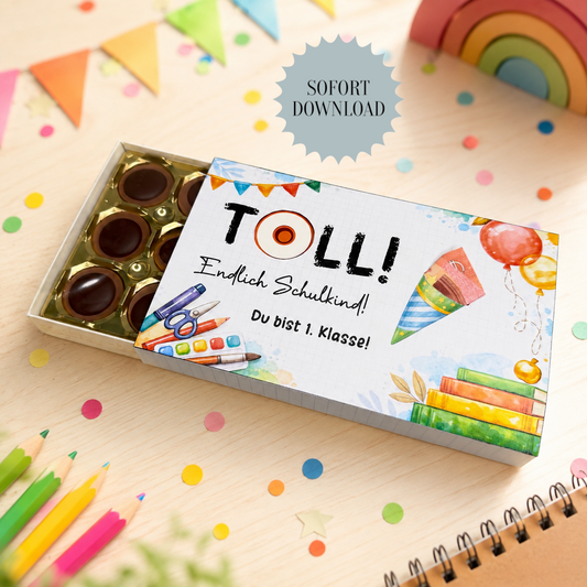 Geldgeschenk zur Einschulung, Toffifee-Banderole, kleine Aufmerksamkeit, Druckvorlage, Sofort-Download,  Last-Minute-Geschenk, PDF-Datei