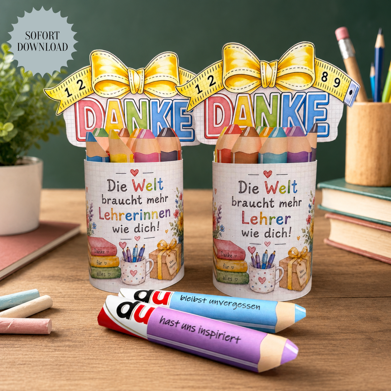 Abschiedsgeschenk für Lehrer/innen, "Du"-Version, Duplo-Banderole, kleine Aufmerksamkeit, Druckvorlage, Sofort-Download,  Last-Minute-Geschenk, PDF-Datei