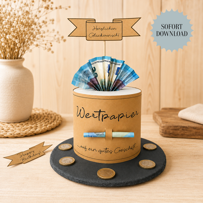 Geldgeschenk Geburtstag, Wertpapier, Druckvorlage, Geschenk, Sofort-Download, Last-Minute-Geschenk, PDF