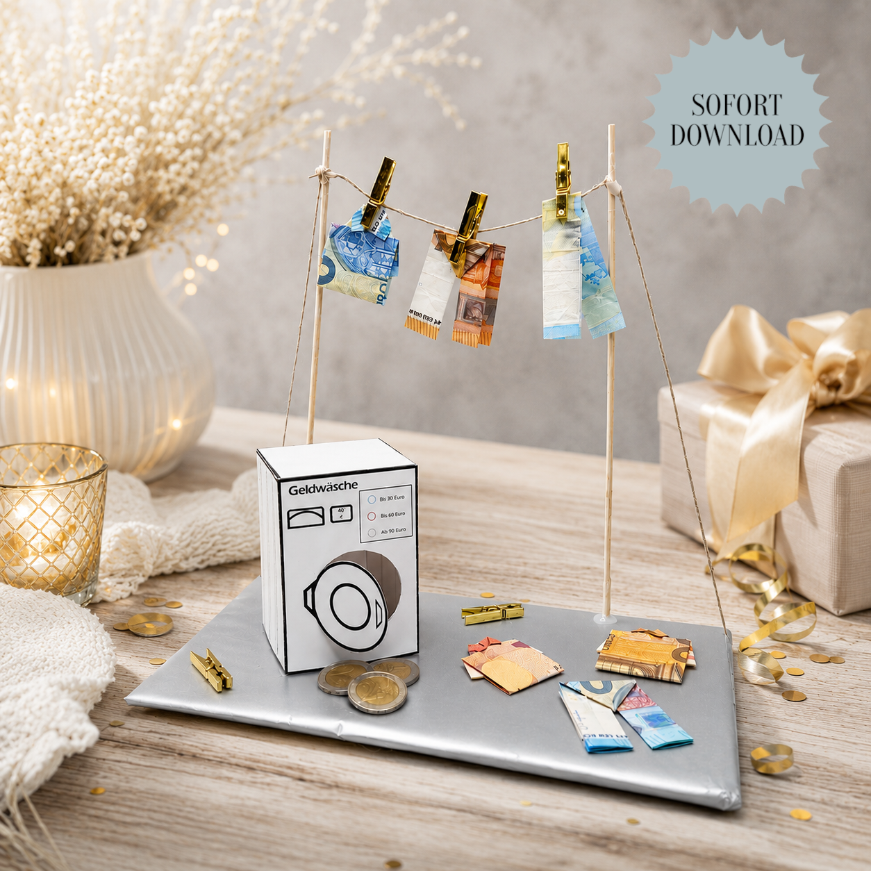 Geldgeschenk, Geldwäsche, Geburtstag, Druckvorlage, Sofort-Download,  Last-Minute-Geschenk, PDF-Datei