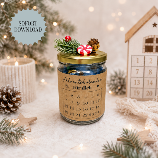 Adventskalender mit 24 Bonbons, Geschenk, Weihnachtsgeschenk, kleine Aufmerksamkeit, Druckvorlage, PDF-Datei