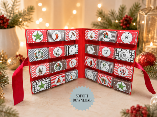 Adventskalender mit Streichholzschachteln, kleines Geschenk, Adventsgeschenk, Weihnachtsgeschenk, Kalender, kleine Aufmerksamkeit, Druckvorlage, PDF-Datei
